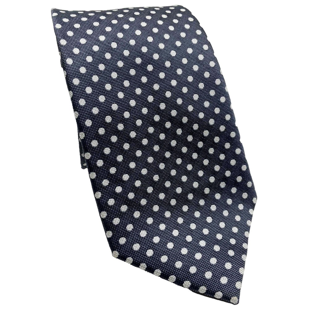 CHARLES TYRWHITT Men's 100% Silk Skinny‎ Necktie Designer POLKA DOT Gray/White